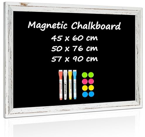QUEENLINK Kreidetafel, 50 × 76 cm, weißer Holzrahmen, Vintage-Stil, hängende Kreidetafel für Zuhause, Schule, Bar, Büro