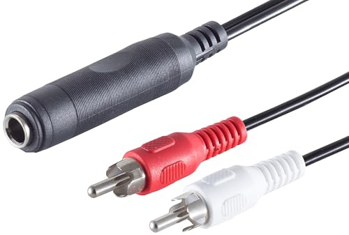1aTTack.de Cavo adattatore da jack stereo da 6,3 mm a 2 RCA, 5 x 0,2 m, nero, connettori stampati, contatti nichelati