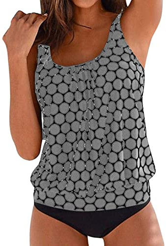 Tankini Set Kvinnor Hög Midja Push Up Tankini Två Delar Strandkläder Sommar Plus Size Baddräkter Kurviga Simning Baddräkt Dam Bukkontroll Pool Strand Toppar Och Shorts, Grå, L
