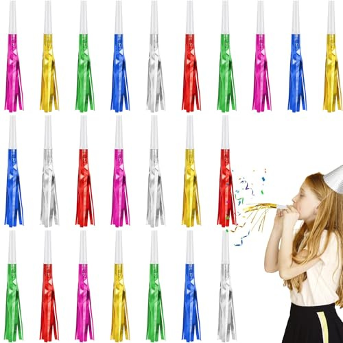 WEITAPYT 24 PCS Trombette Festa Compleanno, 6 Colori Fischietto Bambini, Partito Trombette Fischietto, Carnevale Trombettes, Adatto per Compleanni di Bambini, Matrimoni, Feste di Capodanno E Natale