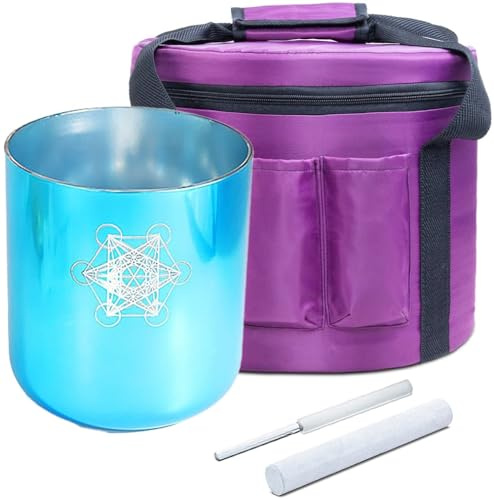 Cyan Alchemy Tibetische Klangschale aus Glas mit Tragetasche, Wildlederhammer, Glasanzünder und O-Ring, für Energiebalance, Klangheilung und Meditation (440Hz, 14cm)