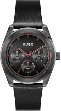 HUGO Analogue Multifunction Quartz Watch for Men #Bright Sport Collection with Black Leather Strap - 1530423