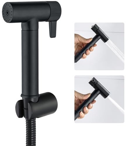 WRKMH Doccetta per Bidet Nero Spruzzatore per Bidet Ottone Idroscopino per WC, con Spruzzatore a Doppia Funzione in Ottone, 1.2M Tubo Doccia, Staffa