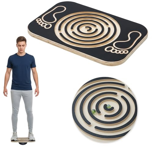petour Balance Board Holz mit Integrierten Kugellabyrinth Wackelbrett Gleichgewichtstrainer für Innen Außen Balancegeräte für Spiele, Sport, Yoga (44×30cm)