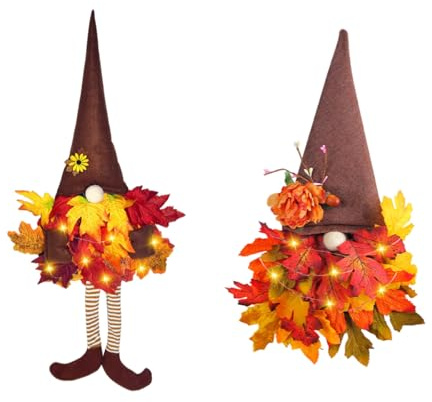 Herbstkranz Haustür, Ahornblatt Türkranz Herbst Außen mit Licht, Herbstdeko Hängend, Bauernhauses Türdeko Herbst Dekoration, Herbstwichtel Deko Kranz, Herbstdeko Tür für Erntedankfest Halloween (A+B)