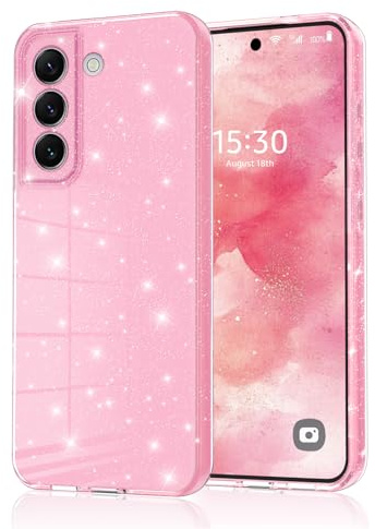 Eherui Mobiltelefonskal för Samsung Galaxy S22 5G glitter, silikon TPU anti-fingeravtryck fodral, stötsäkert skyddsfodral tunt, reptåligt och fallskydd, skyddsfodral för Samsung S22, rosa