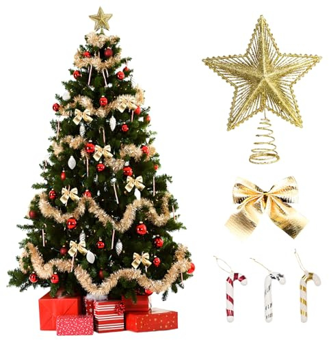 Christbaumschmuck Set, Glitzernden Christbaumspitze Stern Gold, Zuckerstangen Deko, Schmetterlingsknoten Schmuck Weihnachtsbaum, für Tannenbaum Spitze, Weihnachtsbaumspitze Oder Mehr