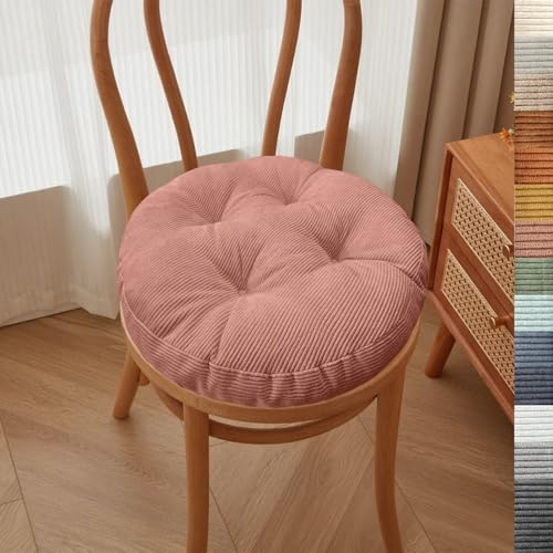 Kimgull Rund Sitzkissen 40x40x6cm Runde Sitzpolster Round Stuhlauflage Cordstoff Geknöpftes Design Stuhlkissen Outdoor & Indoor Kissen rutschfest Bequem und Atmungsaktiv Rosa