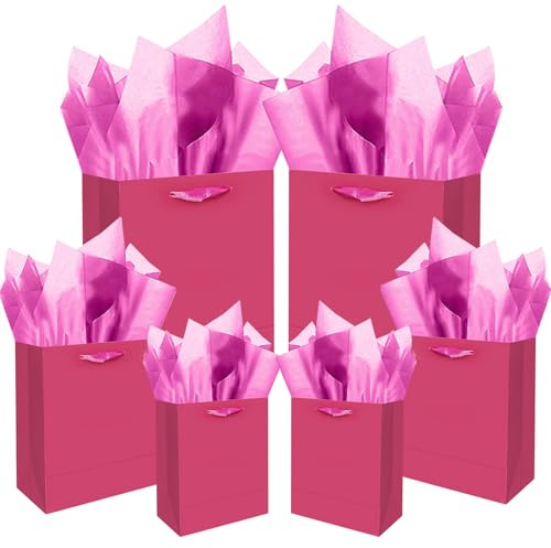Gcardis - Sacchetti regalo rosa chiaro con carta velina in diverse misure, 10 sacchetti regalo per compleanno (2 pezzi grandi 13, 4 pezzi medi 9, 4 pezzi piccoli 6, 22 pezzi di carta velina)