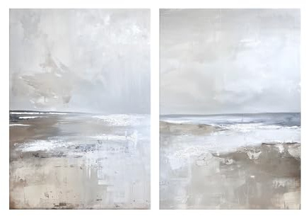 STYLER Leinwandbilder Set Breeze 2-teilig – je 50 x 70 cm – Abstraktes Canvas Handpainting mit sanften Naturtönen – Modernes Wandbild-Set aus der Abstract Duets Kollektion