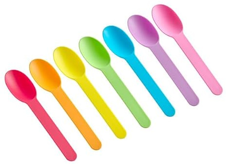 Heavy Weight Polypropylene Plastic Frozen Yogurt Spoons, Assorted Colors, 5.75 x 1.375 Inches, 1000 Count per Case, Disposable