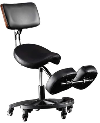 Ergonomischer Kniestuhl mit Rückenlehne und Rollen, verstellbar 45-55 cm für Zuhause und Büro, Sattelförmiges Design, bequeme Leder-Rückenlehne