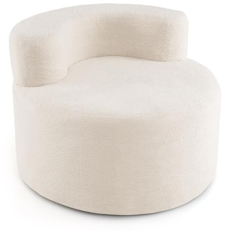FANTASK Loungesessel, rundes Sofa aus Teddyfleece mit gewölbter Rückenlehne sowie abnehmbarem Bezug, Polstersessel 200 kg belastbar, Sitzsack für Wohnzimmer Schlafzimmer, Grau (Weiß)