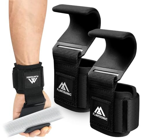 Flintronic Crochets d'haltérophilie, 8 cm de Néoprène Rembourré Bandage Poignet, Crochet Musculation pour Hommes et Femmes, pour Powerlifting, Levage et Tirage de Barre, Crossfit, Rows et Deadlift