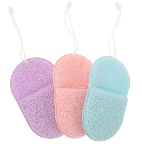 OKUMEYR 3 Esponjas Faciales Exfoliantes para Lavarse la Cara, Esponja Limpiadora Ovalada en Azul, Morado y Rosa, para Limpieza Profunda y Desmaquillado, Accesorio Facial Práctico