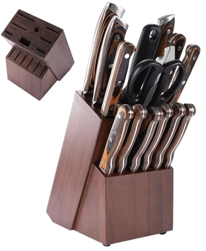 Bloc Porte-Couteaux | Support en Bois 14 Emplacements | Blocs à Couteaux en Bois | pour Cuisine Préparation Repas Affûtage Ciseaux sur Plan de Travail Maison Appartement
