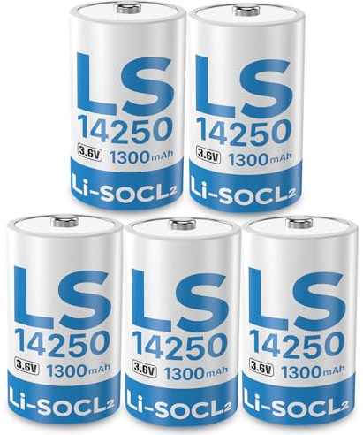 5PCS LS14250 Battery 1/2 AA 3.6V 1300mAh Li-SOCl₂, Non-rechargeable | for Water/Electricity/Gas Meters Li-SOCl₂ ER14250 Batteries