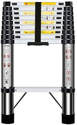 Nestling Telescopic Ladder 2.9m, Heavy Duty Stainless Steel Loft Ladder | Extendable Portable Folding with Non-Slip Feet & Safety Locks, for Roof Attic Caravan Home Garden DIY