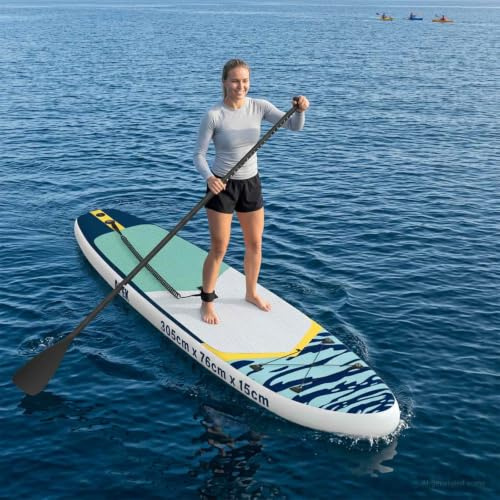 Ordellia Uppblåsbart ställ paddle Board APEX 305 x 76 x 15 cm, blå av PVC, punkteringsbeständig, UV-beständig, med pump, paddel, fläsk, lean och väska för sjö, hav, flod