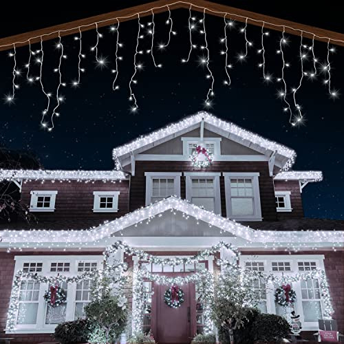 ANSIO® Lichterkette Außen Eisregen 35m 1000 LED Eiszapfen Lichterkette Außen Lichtketten Strom Für Weihnachten, Balkon, Weihnachtsdekoration | Kaltweiß Weihnachtsbeleuchtung | Klar Kabel
