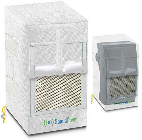 Two White Waterproof 600D Outdoor Speaker Covers for C-Bracket Mounted Speakers – Fits Yamaha NS-AW294, Polk Atrium 6, Bose 251 (Max Dimensions: H 13.6 x W 7.9 x D 8.9)