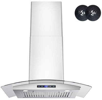FIREGAS 30 inch Wall Mount Range Hood 600CFM with Ducted Exhaust Vent,3 Speed Fan,Soft Touch Controls,LED Lights,Permanent Filters in Stainless Steel,includes Charcoal Filter