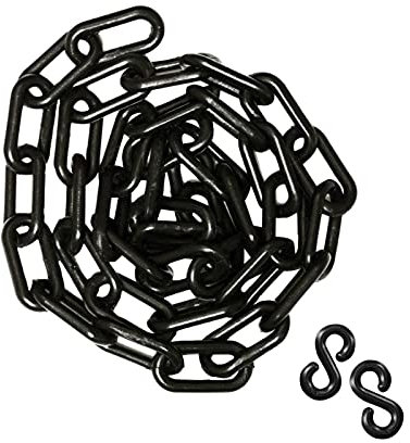 HATOOLHA® Cadena de eslabones de plástico, barrera de seguridad de plástico, bloque de advertencia de carretera, cadena de barrera de tráfico con 2 ganchos en S (5 m, negro)