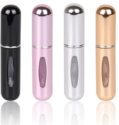 VEGCOO 4PCS Atomizador Perfume Recargable, Spray Portátil, Mini Botella con Ventana, Vacío, Viaje 5ml (C)