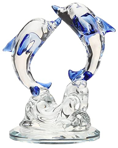 Gadpiparty Figurines De Dauphin en Verre Soufflé À La Main Statue De Sculpture d'animaux De Figurines De Poisson en Verre Bleu Ornements De Décoration De Bureau À Domicile
