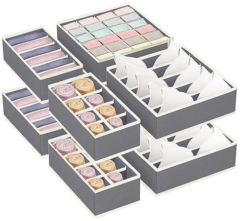 NCKIHRKK Juego de 8 Organizador Ropa Interior, 24/8/6 Compartimentos Organizadores de Cajones, Organizador Cajones para Guardar Ropa Interior, Calcetines, Pantalones, Corbatas, Gris Claro