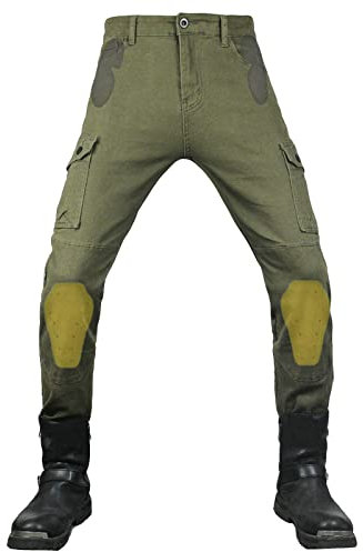 QIYUANT Herren Motorradhose Motorrad Reiten Schutzhose Cargohose Reißfester Casual Jeanshose mit Abnehmbar Rüstung Knie-Hüftpolster (Grün, S)