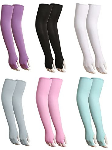 6 Paar Kühlung UV-Schutz Arm Sleeves,Sonnenschutz Armstulpen Arm Ärmel UPF 50+ Ärmlinge Kompressions Armstulpen Sport Sommer Handstulpen mit Daumenloch für Frauen Männer Radsport Golf Radfahren