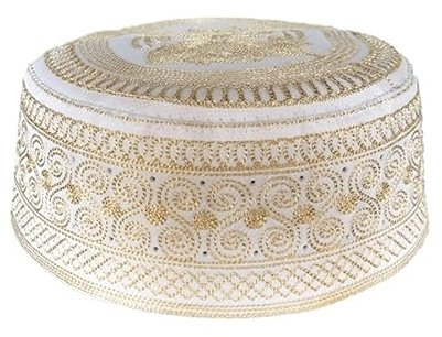 Islamische Gebetsmütze für Herren, Stickerei, EID RamadanHijabs arabischer runder Hut, atmungsaktiv, Turban, Totenkopfmütze, Kopftuch, Stickerei, Mütze, Unisex-Kappe, gelb, 54