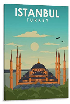 Istanbul Türkei Vintage Reiseposter Sonnenuntergang, 30 x 45 cm, Leinwanddruck für Wohnzimmer, Schlafzimmer, Wohnheim, Zuhause, Büro, Wanddekoration