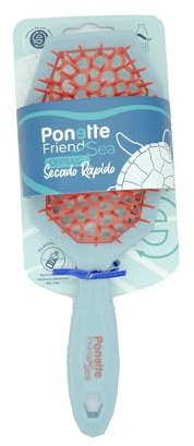 PONETTE FRIENDSEA - Cepillo Desenredante Antitirones Secado Rápido Verde y Coral, de Plástico Reciclado de Residuos del Mar, Perforado para un Secado Rápido, Reciclado y Reciclable, Marca Española