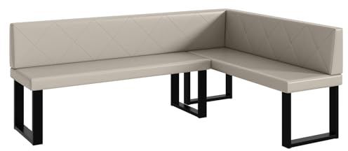 MEBLINI Eckbank für Esszimmer - Küchenbank - Essecke - Sitzecke Küche - ERIC - U-Beine 142x196x87cm Rechts - Beige Kunstleder