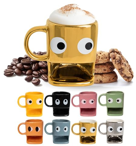 Fisura – Tazza originale da regalare “occhi”. Tazza con supporto per biscotti dorata. Tazza in ceramica con spazio per biscotti. Tazza con capacità di 240 ml.