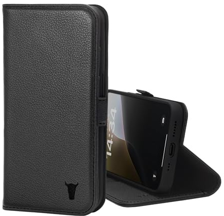 TORRO Hülle Kompatibel mit iPhone 17e und iPhone 16e (6.1” 2026/2025) - Echt Leder Hülle mit Standfunktion und Kartenfächern (Schwarz)