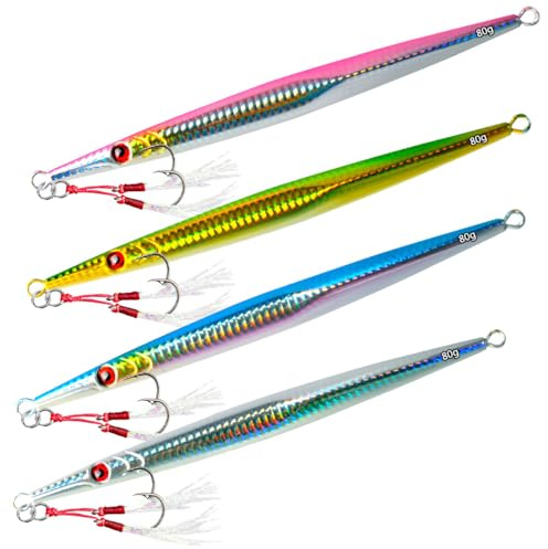 Tief Schnell Sinkende Meeresfischköder, WASAGA 4 stücke 60g/80g/160g/200g Hartmetall Meer Spinner Fischköder für Barsch Bass Makrele & Jigging Köder