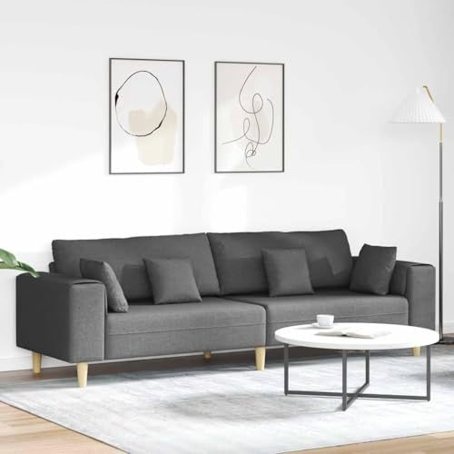 YuuSsea tygsoffa med kudde mörkgrå, 208 cm sittbredd, modern loungesoffa för vardagsrum, ventilerande polyestertyg, stabil träram