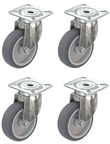 4 Stück Apparaterolle Lenkrolle ohne Bremse 75 mm ohne Feststeller Gummi grau-spurlos Anschraubplatte Möbelrolle Transportrolle