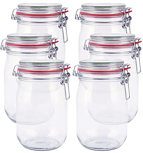 pajoma Drahtbügelglas 6er-Set | 1000 ml Fassungsvermögen inkl. Gummidichtung | Einmachglas Vorratsglas mit Drahtbügelverschluss - Premium Qualität