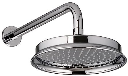 PaulGurkes Kopfbrause Retro Nostalgie mit Wandarm rund Brausearm Messing Chrom Regendusche Zulaufarm Vintage Landhausstil 20cm Duschkopf