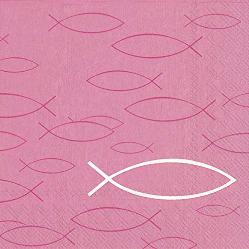 20 Servietten Fische festlich pink als Tischdeko für die Taufe, Kommunion, Konfirmation und Hochzeit 33x33cm