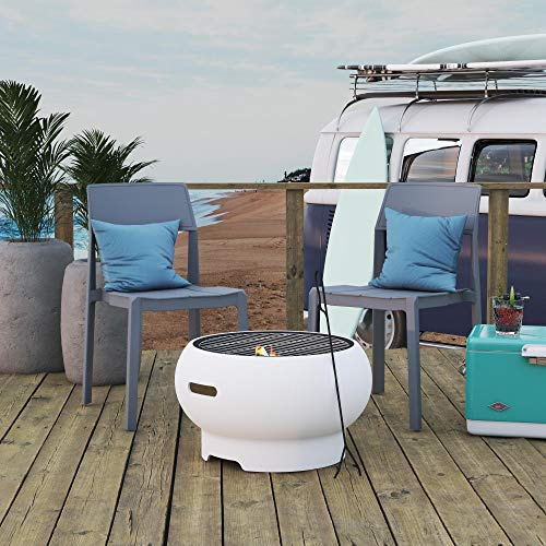 Novogratz Poolside Collection Asher Brasero à Bois avec Surface de Cuisson Blanc Brillant 56 cm