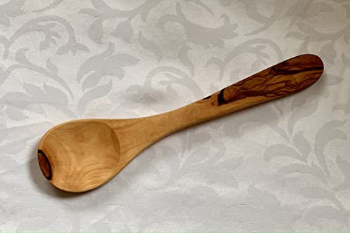 Olivenholz erleben Cucchiaio da cucina in legno d'ulivo, 30 cm, ovale, realizzato a mano, in vero legno d'ulivo, antibatterico e facile da pulire