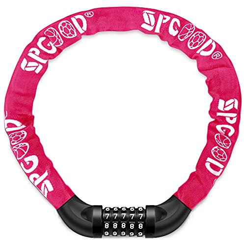 SPGOOD Fahrradschloss (14 Farben) mit Zahlen und hoher Sicherheitsstufe, Fahrrad KettenSchloss, Zahlen Code Kombination Schloss, gehärtete Stahlkettenglieder (Pink)