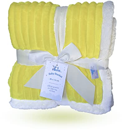 eYone Coperta per Bambini 80×110 cm - Morbido Pile & Sherpa - Passeggino, Culla & Carrozzina - Regalo Unisex per Neonati - Giallo