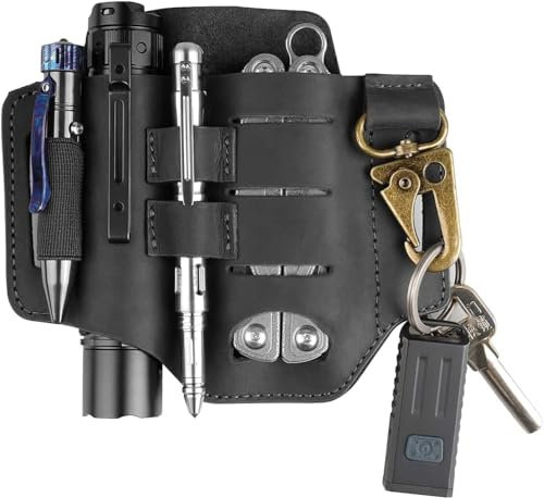 VIPERADE PJ16 Leder EDC Tasche Organizer Taktischer Multitool Halter mit Schlüsselbund Gürtelschlaufe Stifthalter für Taschenlampe Werkzeuge Outdoor Camping - Schwarz
