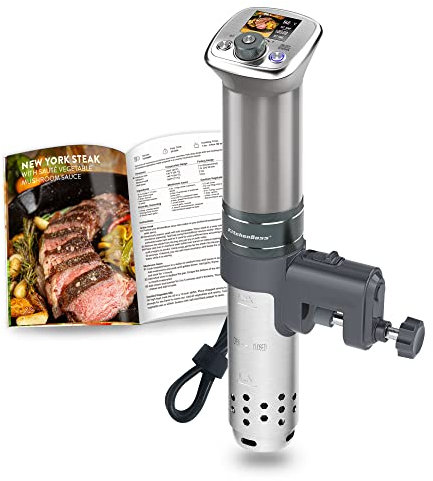 KitchenBoss Sous-Vide Garer Ultra-leise Tauchzirkulator: Farbige LCD-Rezepte | G320 Pro Silver Machine, Bürstenloser Gleichstrommotor | 1100 Watt | Wird mit Rezeptbuch geliefert | IPX7